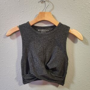 Beyond Yoga Charcoal Twist Cropped Tank